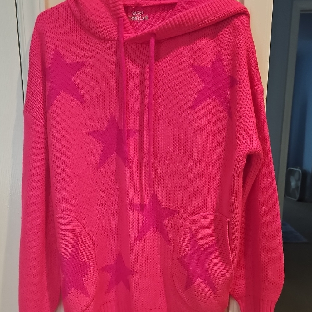 Starry Pink Knit Hoodie Cardigan